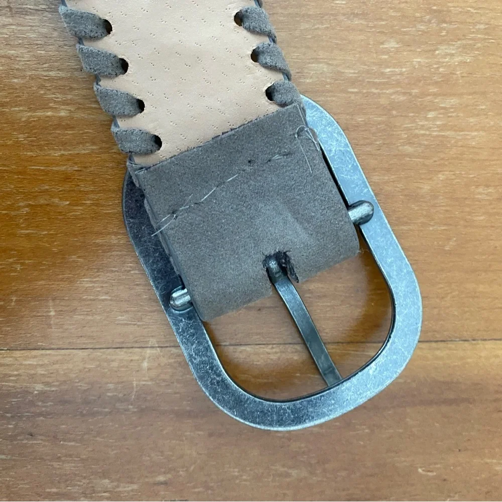 Gray Faux Suede Boho Hippie Festival Belt Silver Buckle 35-39” Earthy Granola
